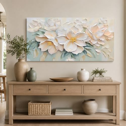 Anolyfi Large White Floral Canvas Wall Art - Image 2