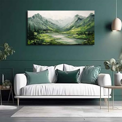 Large Green Mountain Canvas Wall Art Texture Mountain Landscape painting Decor - Image 4