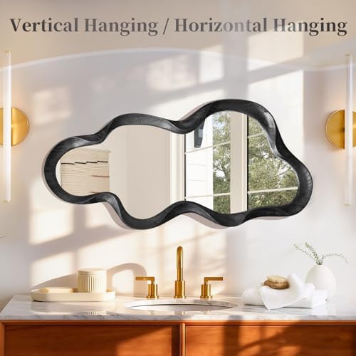 Black Asymmetrical Mirror, Wall Irregular Wood Frame Wavy Wall Mirror - Image 5
