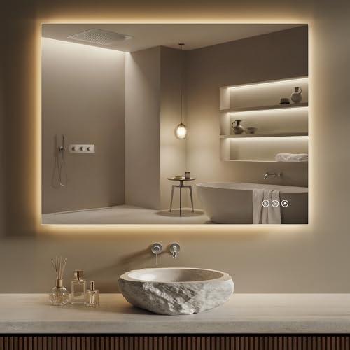 Backlit Bathroom Mirror with Lights 36"x30", Frameless LED Bathroom Mirror by FLYECHO