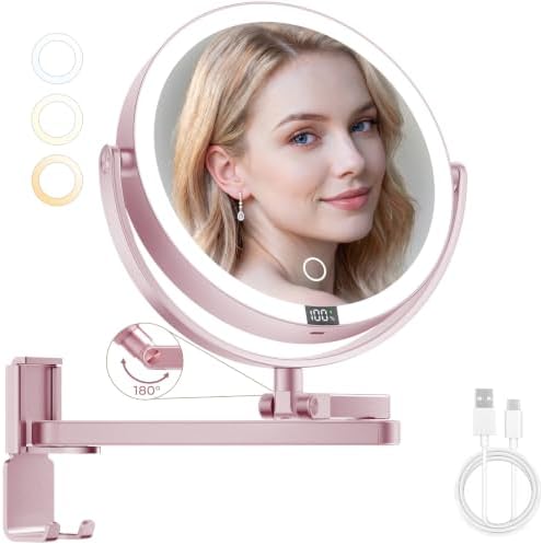 8" Wall Mounted lighted Makeup Mirror, Double Sided 1x/10x Magnifying Mirror by Brightown
