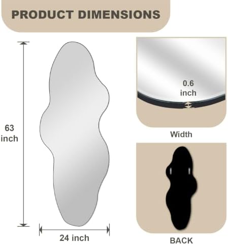 Full Length Wall Mirror, Wavy Irregular Shape, 63x24 Inch, - Image 2
