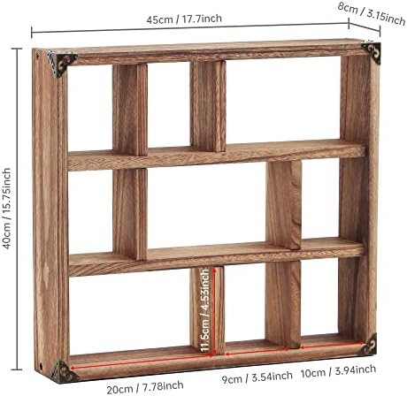 17.7x15.7-Inch Shadow Box Shelf 9-Slot Rustic Wood Floating Shelves Larger - Image 4