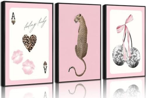 FTHMTN 3pcs Pink Cheetah Wall Art, Y2K Leopard Wall Decor 12x16in Unframed by FTHMTNPremiumWallArt