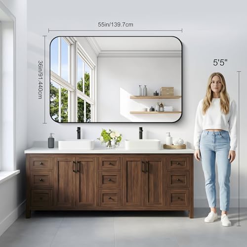 DESBING 36" x 55"Bathroom Mirror, Matte Black Wall Mirror - Image 3