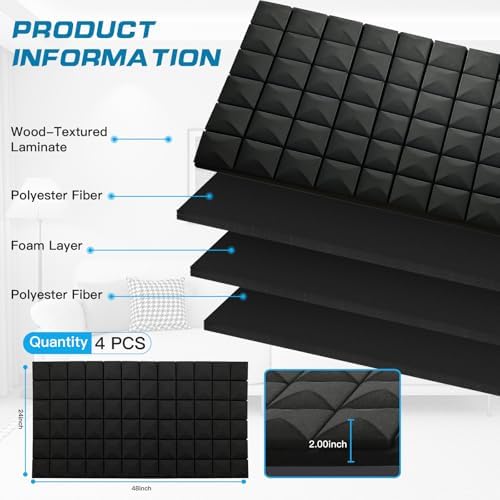 4 PCS Acoustic Panels, High Density Fire Resistant & Noise Absorbing - Image 6