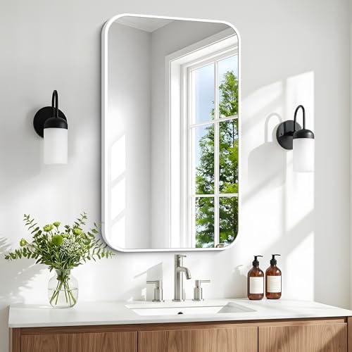 BONEWEI White Bathroom Mirror, 16x24 inch Wall Mirror by BONEWEI