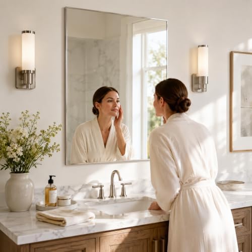 30"x36" Brushed Nickel Framed Rectangle Bathroom Vanity Wall Mirror - Image 4