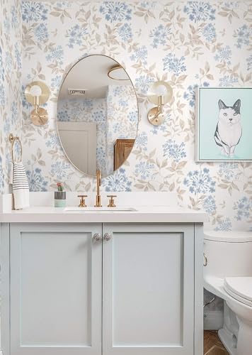 Heroad Boho Floral Wallpaper Blue/Beige Peel and Stick Wallpaper Neutral Leaf - Image 4
