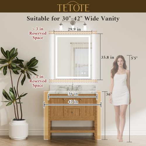TETOTE LED Bathroom Mirror 30 x 36 Front and Backlit Lighted Bathroom Vanity - Image 5