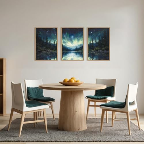Luminous Northern Lights Forest Lake Framed Canvas Wall Art Set-24"x36"x3 - Image 4