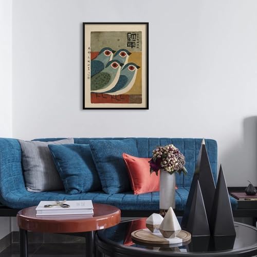 Mid Century Japanese Bird Wall Art Retro Blue Bird Canvas Poster 24x36 inch - Image 5