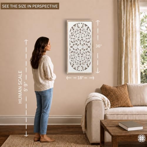 JFY Designs Cordelia Hand Carved Wood Medallion Wall Panels Bedroom Décor - Image 4