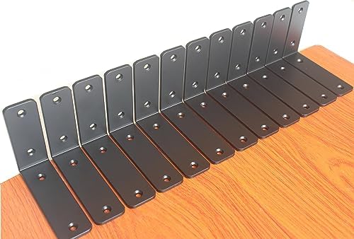 12 Pack - L 5" x H 4" x W1.5, 5mm Thick Black L Shelf Bracket, Iron Shelf by MHMYDZ
