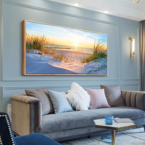 MHARTK66 Sunset Beach Wall Art for Living Room Golden Sunlight Sea Grass Dune - Image 2