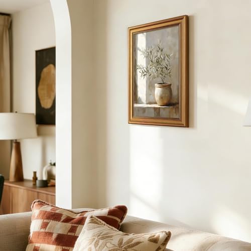 Vintage Gold Framed Olive Tree Canvas Wall Art, Neutral Botanical Pictures Wall - Image 3