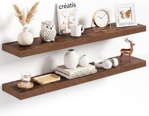 40x8in Floating Shelves 2 Pack, Wall Mount Display Shelf, Rustic Brown by Acovy