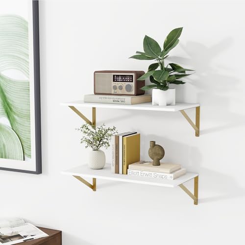 Heimlove 24W x 12D Deep Floating Shelves Set of 2 White & Gold - Image 5