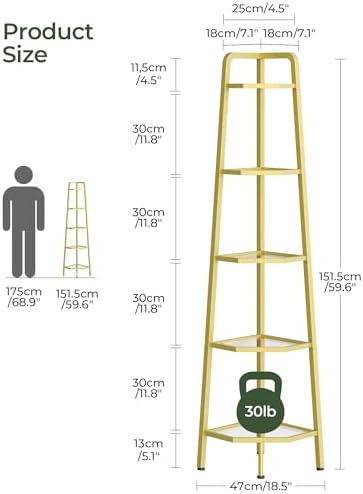 CHOEZON 5-Tier Corner Shelf, 59.6” Corner Storage Stand, Floorstanding Dispaly - Image 2