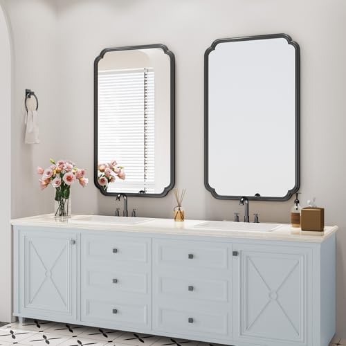 Ferytange 26"x40" Rustproof Bathroom Mirror Black, Round Corner Metal Frame - Image 4