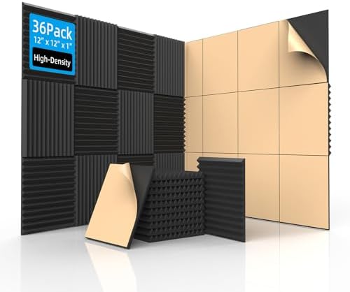 SD SODOCT 36 Pack Self-Adhesive Wedge Acoustic Foam Panels 12" x 12" x 1" by SODOCT