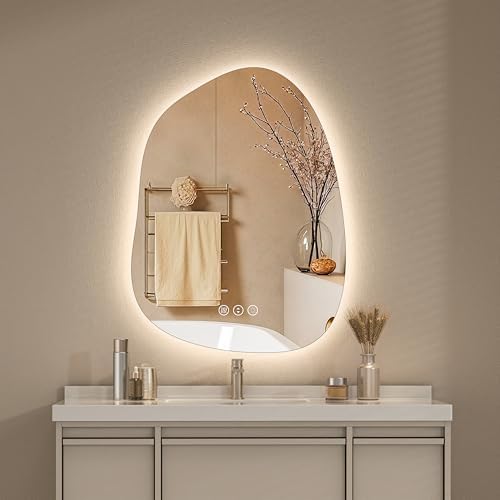 Hasipu 27"x20" Irregular Wall Mirror Backlit Mirror by Whatssuitableisthebest