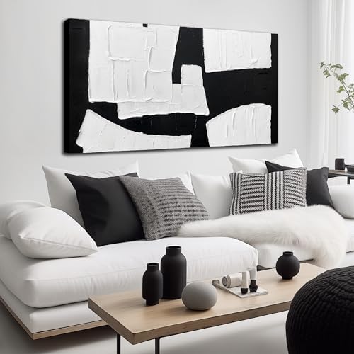 Black and White Abstract Art Wall Decor Minimalist Hand Painted Wall Art by MDHKVPMCanvasWallArt