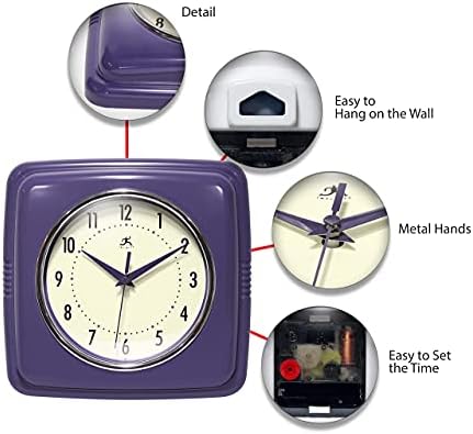 Infinity Instruments Retro Wall Clock – 9-Inch Square Silent - Image 4