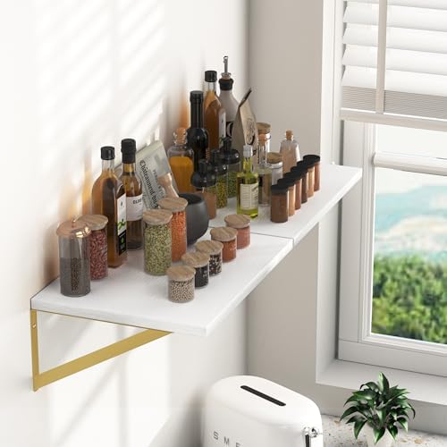 Heimlove 16W x 12D Deep Floating Shelves Set of 2 White & Gold - Image 2