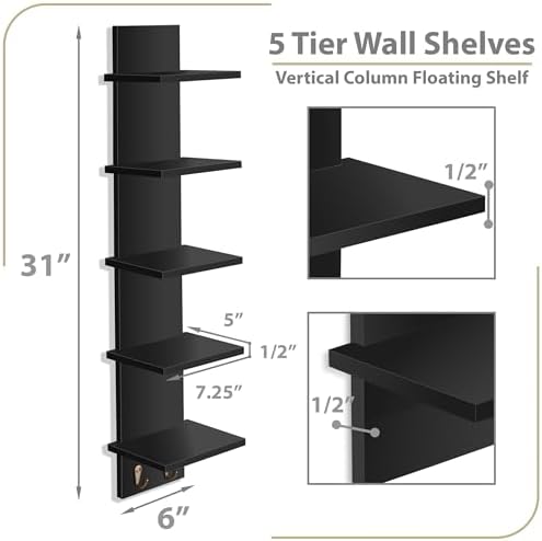 Sorbus 5-Tier Floating Wall Shelf - Image 3