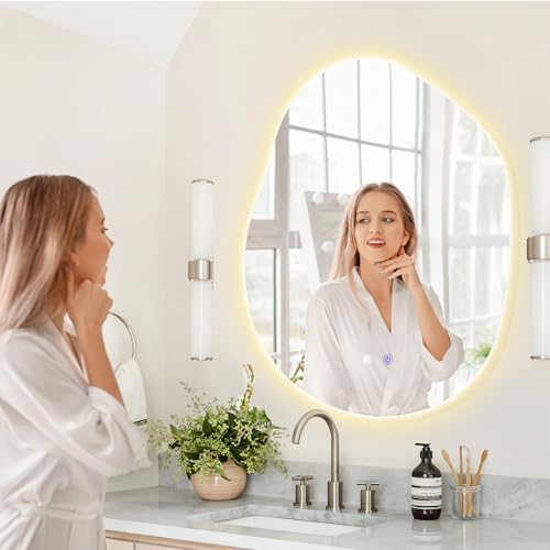 QDSSDECO 23" x31" Irregular LED Bathroom Mirror, 3 Colors - Image 7