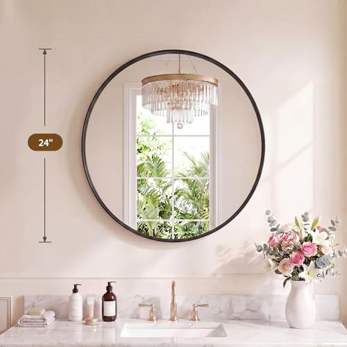 Sweetcrispy Round Bathroom Wall Mirror, Circle Vanity Mirror, 24 Inch - Image 2