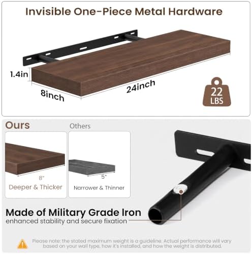 Acovy 24x8in Floating Shelves 2 Pack, Wall Mount Display Shelf - Image 3