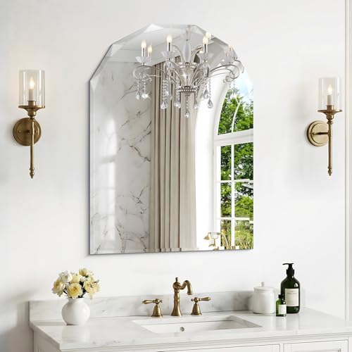 Beveled Arched Mirror, 5mm Tempered Glass, Decorative Frameless Wall Mirror by Unknown