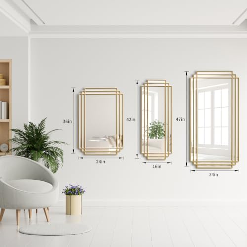 47"x24" Large Gold Geometric Rectangle Beveled Mirror - Image 4