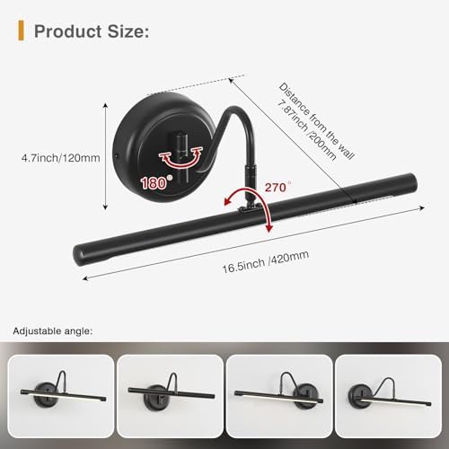 JOOSENLUX LED Picture Light Hardwired Matte Black Modern Picture Lights - Image 4