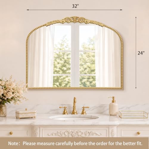 Besdomus Vintage Vanity Mirror: 32”x24” French Rose Gold Arched Mirror - Image 3