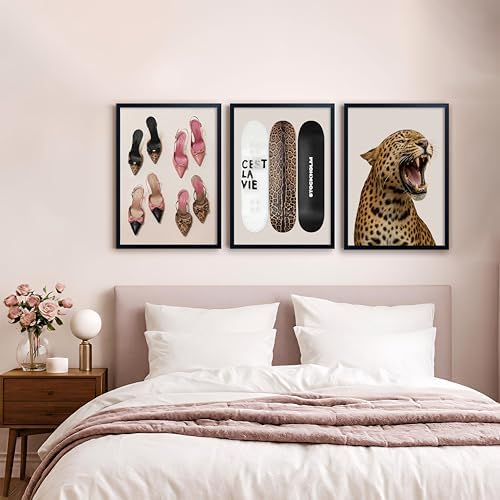Stockholm Style Set of 3 Wall Art Set Leopard Print & Preppy Fashion Art - Image 6