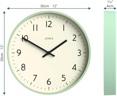 JONES CLOCKS® Studio Clock | Modern Round wall Clock | 12" | Neo Mint - Image 3