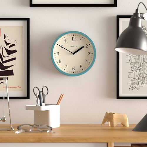 JONES CLOCKS® Spin wall Clock | Small Modern Round Clock | 8" | Teal Blue | - Image 2