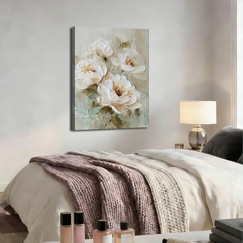 ZERILYN Ship Next Day Neutral Floral Wall Art Canvas Prints Beige White Flower - Image 5
