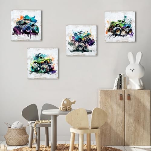 Monster Truck Room Wall Decor for Boys Bedroom Rustic Monster Truck Canvas - Image 4