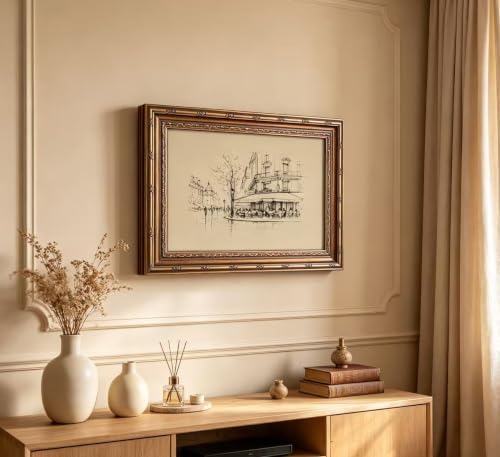 Vintage Gold Framed Black and White Sketch Wall Art French Cafe Sketch Canvas - Image 2