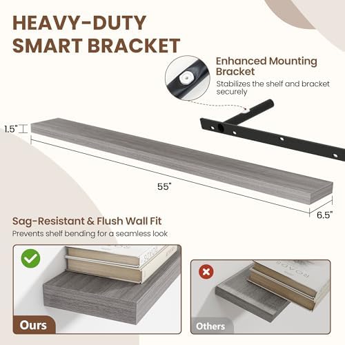 Acovy 55 Inch Floating Shelves for Wall 2 Pack, Wall Mounted Floating Shelf - Image 3