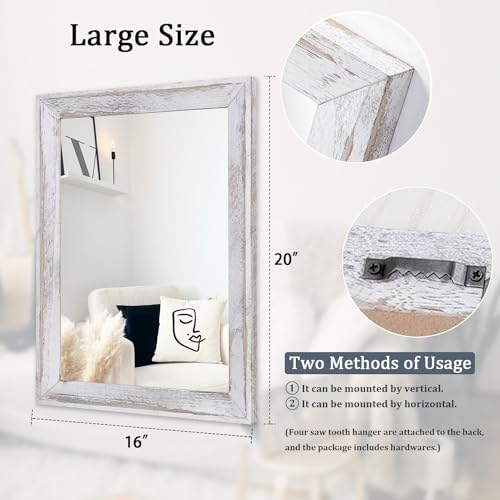 AAZZKANG Mirrors for Wall Rustic Wood Framed Hanging Mirror 20"x16" Decorative - Image 2