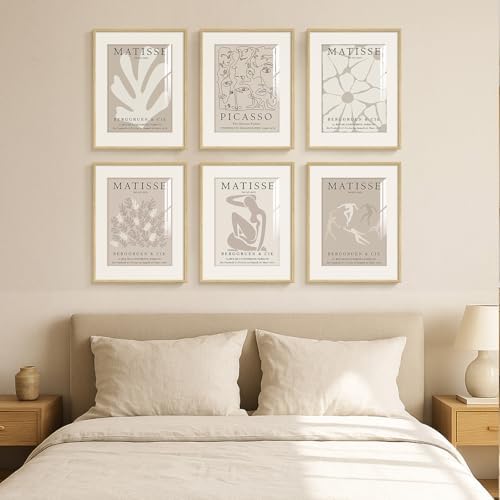 Framed Neutral Abstract Wall Art Set, 6 Piece Beige Matisse Canvas Prints - Image 4