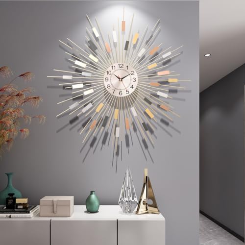 24" Large Sunburst Wall Clock, Boho Modern Farmhouse Metal Decorative Clock - Image 5