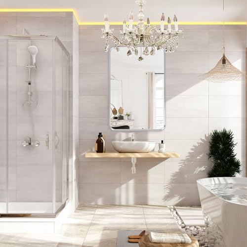 Silver Bathroom Mirror 24x30in, Metal Framed Rounded Rectangle - Image 2