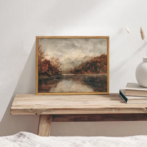 KBKBART Vintage Framed Wall Art Autumn Lake Scenery Forest Moody Paintings - Image 4