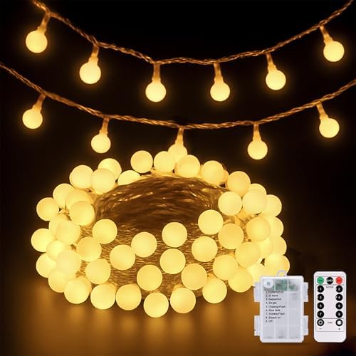JMEXSUSS Warm White 100 LED Globe Battery Operated Christmas Lights Indoor by JMEXSUSS